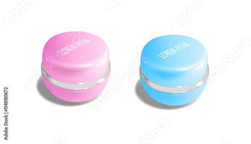 blue and pink shiny realistic cosmetic cream jars isolated on the white background vector illustration.use cosmetic product mock up and cosmetic ads design clip art.