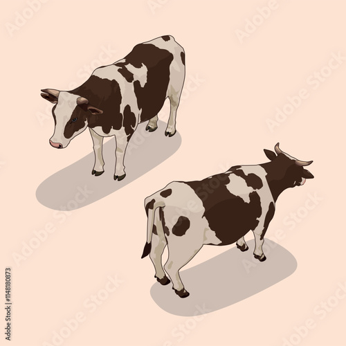 Isometric illustration cow and calf