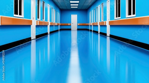 Sterile and Modern Hospital Corridor with Shiny Floor