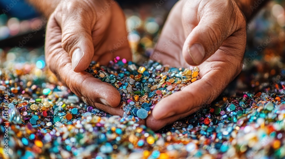 Hands carefully holding colorful gemstones. Hands carefully holding colorful gemstones.