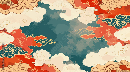 Traditional Japanese Cloud Pattern Flat Vector Illustration photo