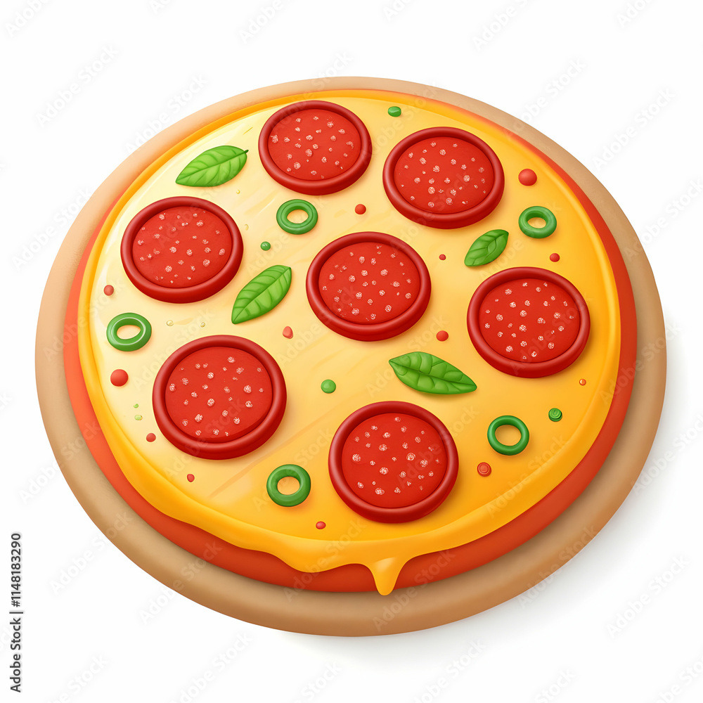 Crispy crust pizza, melted cheese oozing over, and vibrant pepperoni perfection isolated on a white background Crispy crust pizza, melted cheese oozing over, and vibrant pepperoni perfection isolated on a white background
