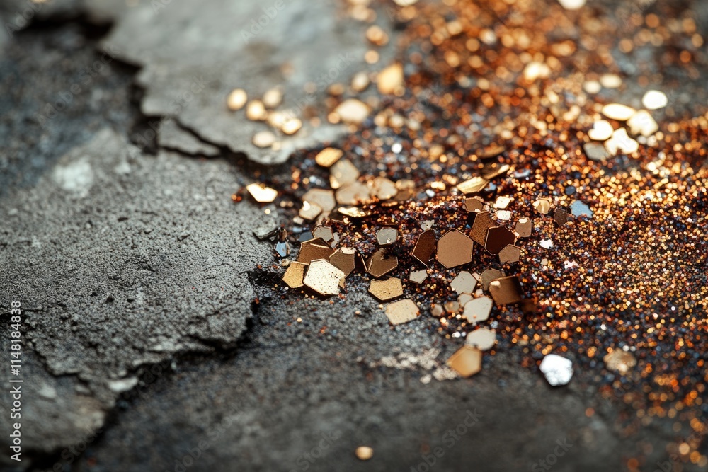 Golden glitter scattered on a dark, textured surface, creating a luxurious and sparkly effect. Golden glitter scattered on a dark, textured surface, creating a luxurious and sparkly effect.