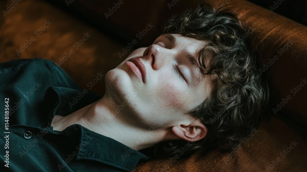 Tired individual resting on couch, reflecting on life's challenges and the need for relaxation and rejuvenation. Tired individual resting on couch, reflecting on life's challenges and the need for relaxation and rejuvenation.