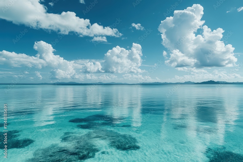 Fototapeta premium At sunset, close-up planet Mars has mountains and water with a starry sky panorama. Stock image.. Beautiful simple AI generated image