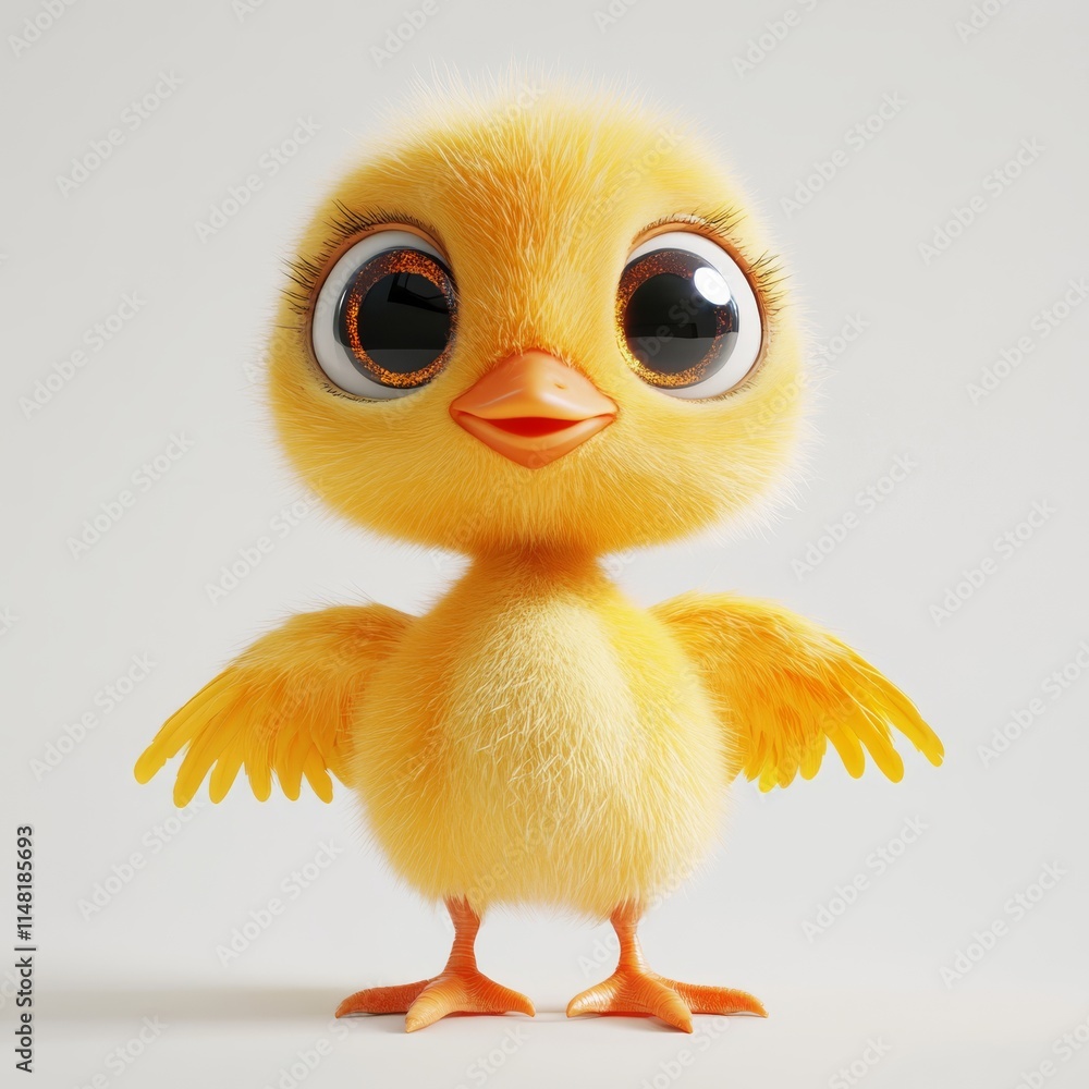 Adorable Cartoon Goose Chick Standing Playfully on White Background with Shiny Eyes and Fluffy Feathers Adorable Cartoon Goose Chick Standing Playfully on White Background with Shiny Eyes and Fluffy Feathers