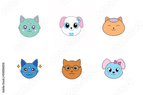 Adorable Cat Face Sticker Set - Vector Art, Illustration, Logo, and Icon Pack