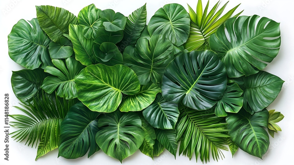Lush green tropical leaves arranged for decorative purposes Lush green tropical leaves arranged for decorative purposes