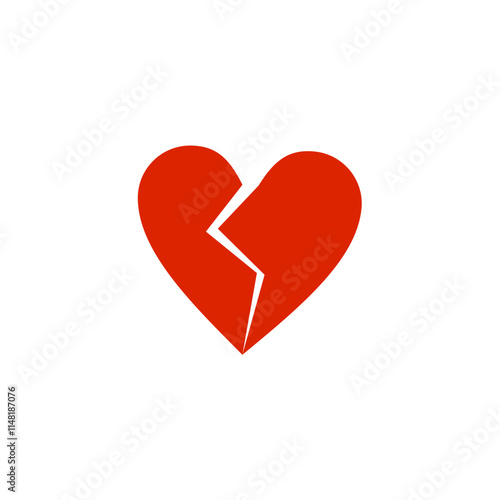 Broken heart into two pieces breakup or divorce concept, red heartbreak emoji , crack heart