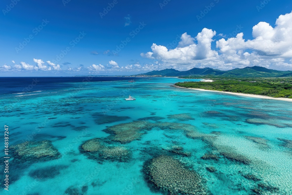 Obraz premium At sunset, close-up planet Mars has mountains and water with a starry sky panorama. Stock image.. Beautiful simple AI generated image