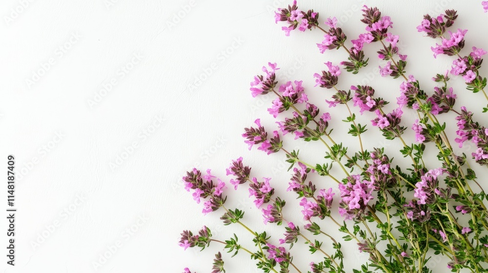 Delicate Pink Flowers Arranged Elegantly on a White Background with Green Leaves, Creating a Fresh and Inviting Floral Composition for Creative Projects Delicate Pink Flowers Arranged Elegantly on a White Background with Green Leaves, Creating a Fresh and Inviting Floral Composition for Creative Projects
