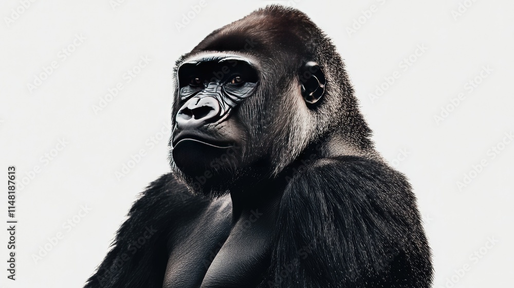 Majestic Gorilla Portrait Captured in Stunning Detail Against a Minimalistic Background, Showcasing Strength, Intelligence, and Wild Beauty of This Endangered Species Majestic Gorilla Portrait Captured in Stunning Detail Against a Minimalistic Background, Showcasing Strength, Intelligence, and Wild Beauty of This Endangered Species