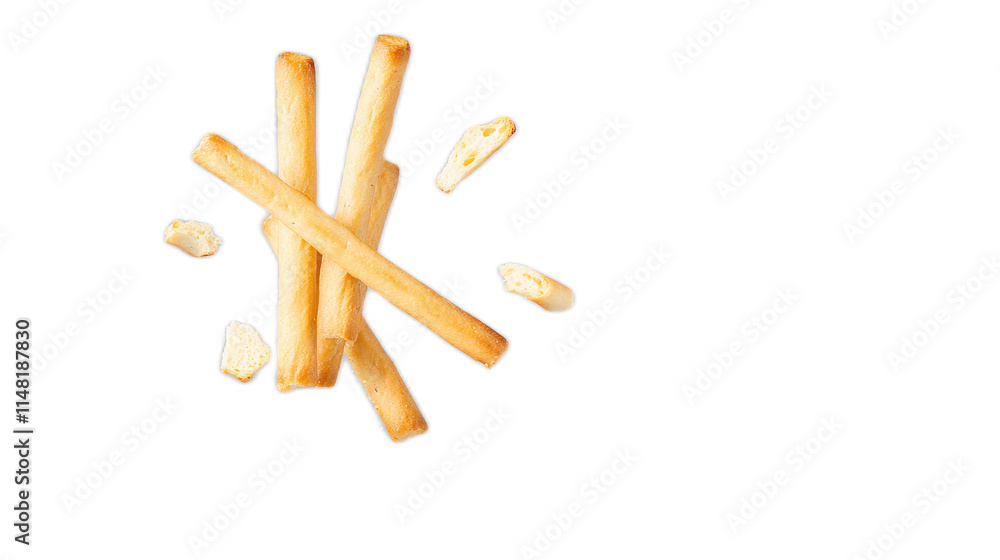 Freshly Made Golden Brown Snack Sticks on White Background Freshly Made Golden Brown Snack Sticks on White Background