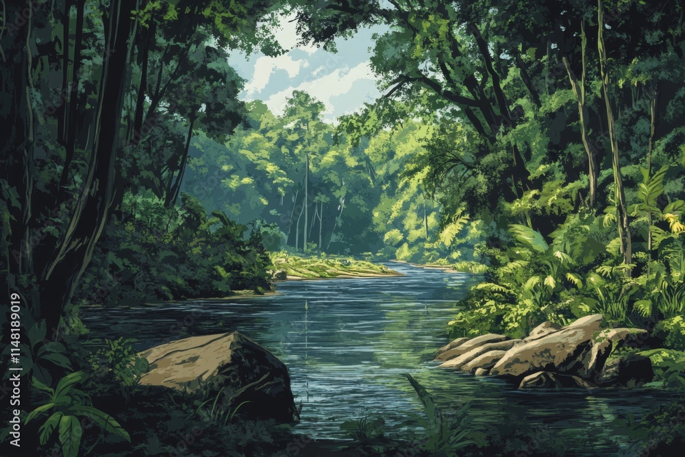 Serene Jungle River Tranquility Lush Green Canopy Serene Jungle River Tranquility Lush Green Canopy