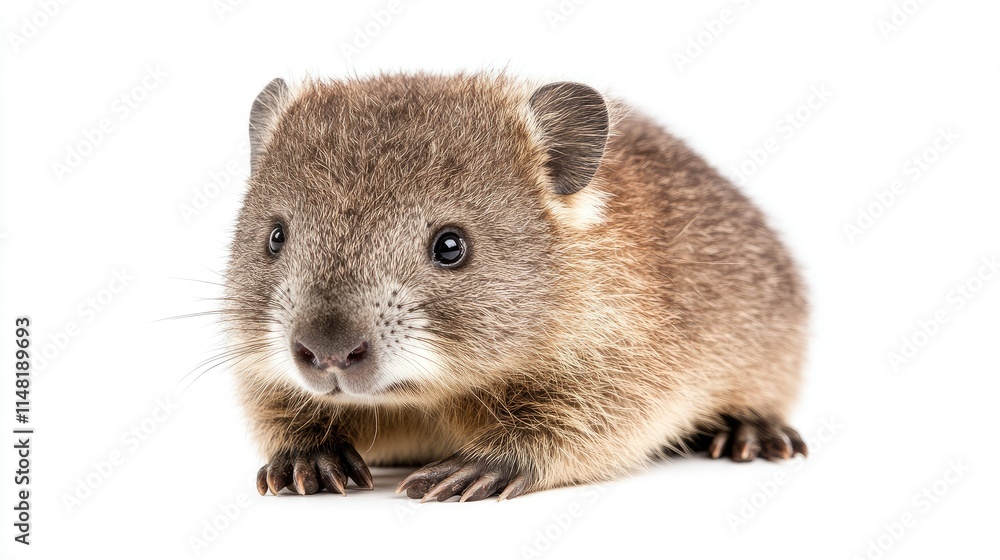Obraz premium Cute and Adorable Small Mammal on a White Background, Highlighting Detailed Fur Texture and Expressive Eyes, Ideal for Nature and Wildlife Photography Projects