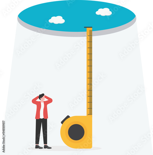 risk estimation, estimate business risk, businessman using a ruler measures the depth of a hole
