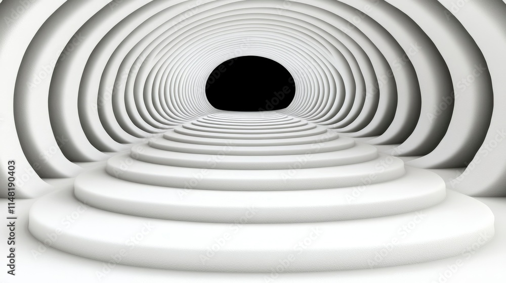 Obraz premium Abstract White Circular Tunnel Leading to Darkness