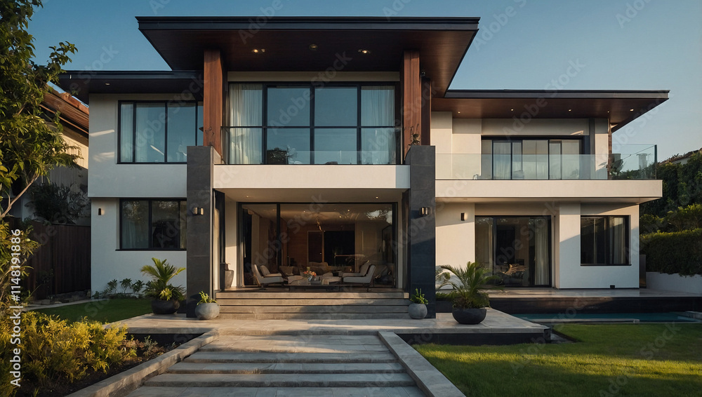 Fototapeta premium Exterior View of a Modern Two-Story Residence