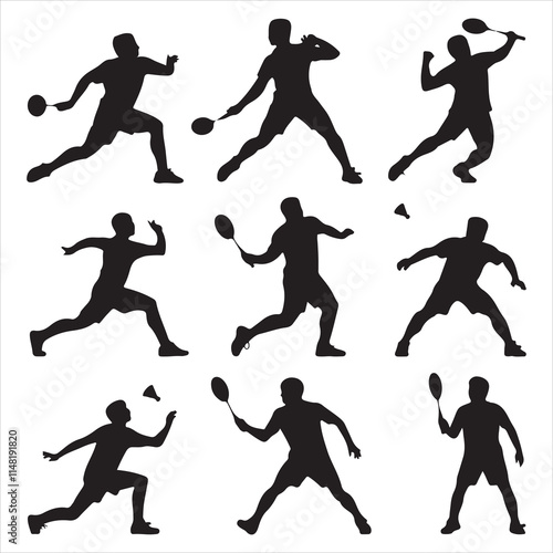 set of vector various badminton player silhouette	
