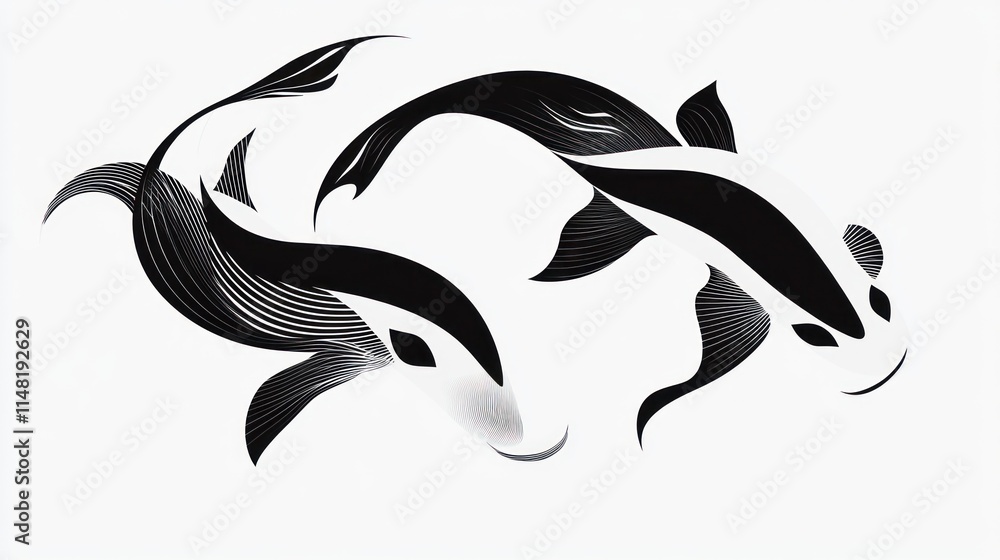 Fototapeta premium Abstract black and white stylized koi fish design.