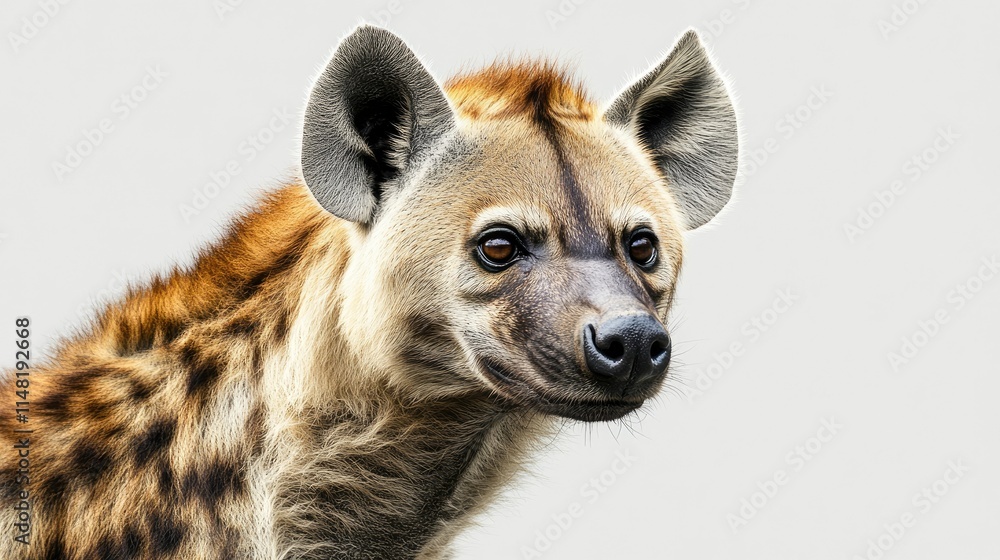 Close-Up of a Spotted Hyena Face with Distinct Features, Capturing Its Unique Expression and Textured Coat, Ideal for Nature and Wildlife Enthusiasts, Conservation Efforts, and Educational Purposes Close-Up of a Spotted Hyena Face with Distinct Features, Capturing Its Unique Expression and Textured Coat, Ideal for Nature and Wildlife Enthusiasts, Conservation Efforts, and Educational Purposes
