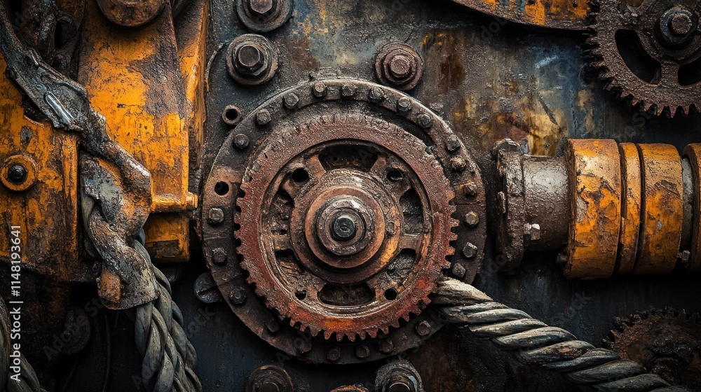 Rusty industrial machinery close-up.