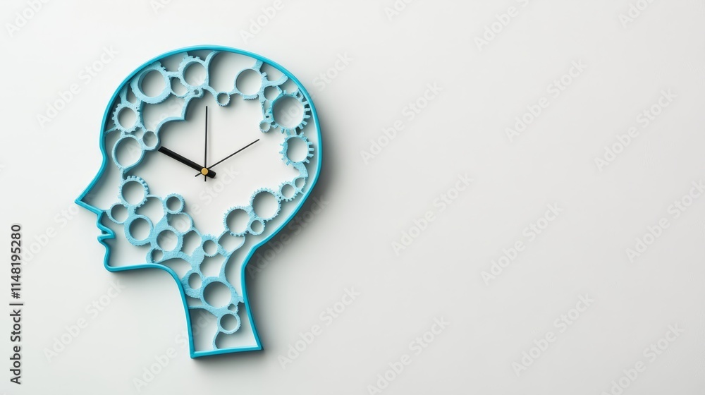 Stylized clock inside human silhouette symbolizes the passage of time and its impact on human life, representing the balance between moments and existence Stylized clock inside human silhouette symbolizes the passage of time and its impact on human life, representing the balance between moments and existence