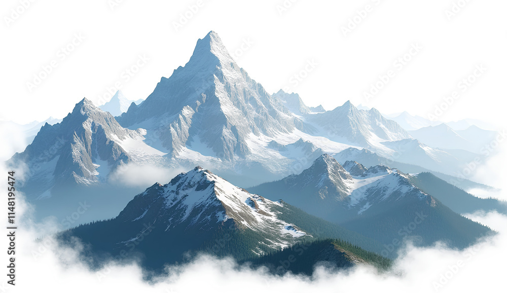 Fototapeta premium Ultra High quality and detailed Ultra realistic image Set of picturesque mountain landscapes, cut out on white background