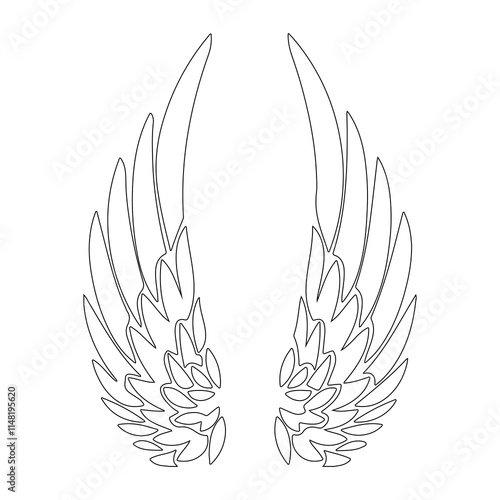 Angel Wings Handrawing Lineart Illustration.Wings Line Art Drawing