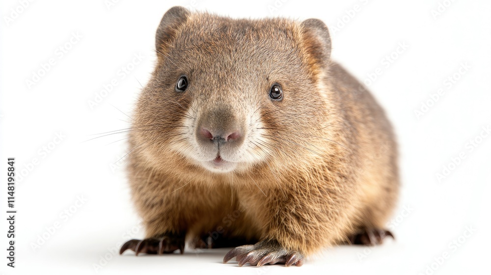 Fototapeta premium Cute and Adorable Wombat with Brown Fur and Round Face Captured on a White Background, Perfect for Nature and Wildlife Themes