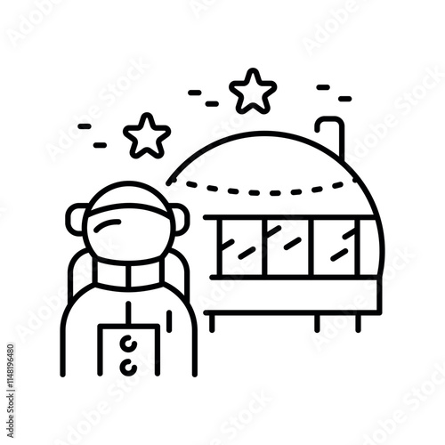 Space colonization black line icon.