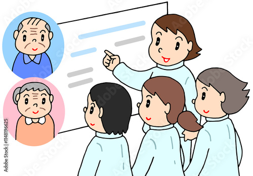 医療のイラスト - 訪問看護ステーション・訪問看護師・打ち合わせ・要介護者