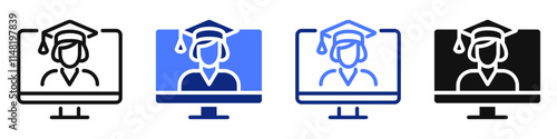 Vector icon or logo related to online education, e-learning, webinar. Symbol for website or app ui, logo design, illustration