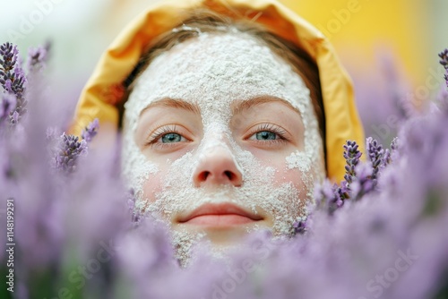 Portrait of beautiful red-haired woman merging with nature. Beautiful simple AI generated image photo