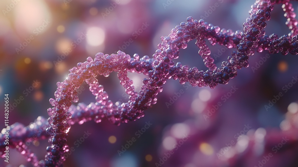 Intricate 3D representation of DNA strands with glowing molecular structures, showcasing the beauty of genetic research and biotechnology in vibrant, colorful detail. Intricate 3D representation of DNA strands with glowing molecular structures, showcasing the beauty of genetic research and biotechnology in vibrant, colorful detail.