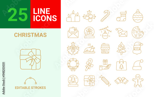 Set of 25 Christmas icons, vectors in Vector Format, editable paths.