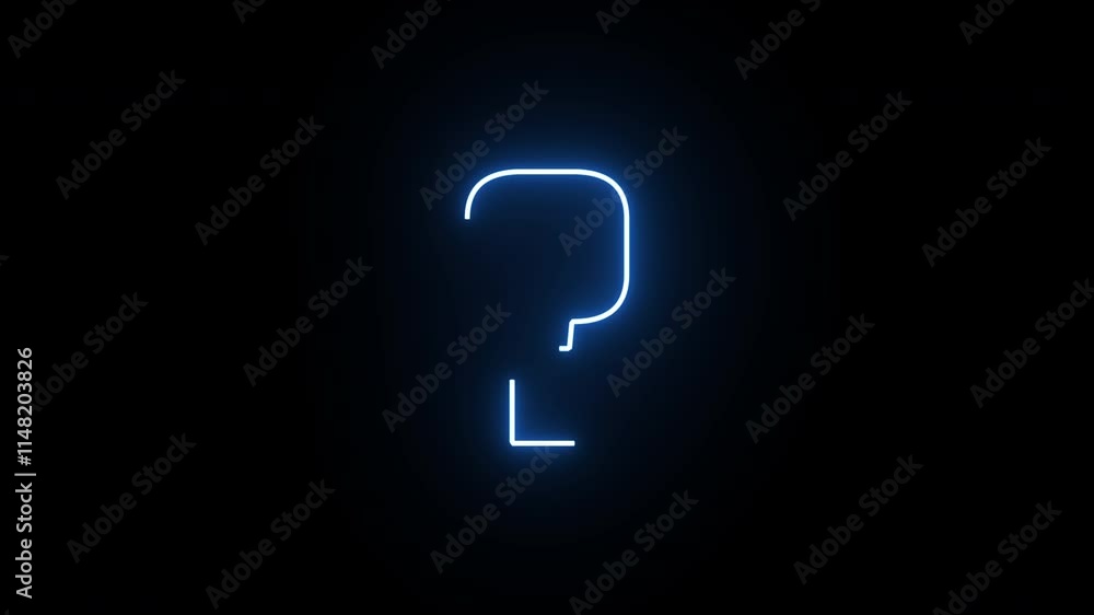 Blue Neon Question Mark Glowing changing color on a Dark Background digital motion Blue Neon Question Mark Glowing changing color on a Dark Background digital motion