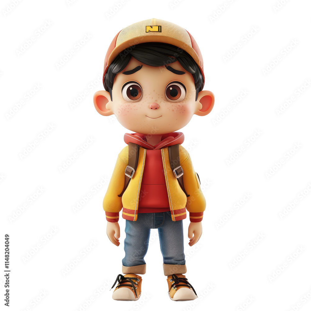 A cartoon boy wearing a yellow jacket and a red hoodie A cartoon boy wearing a yellow jacket and a red hoodie