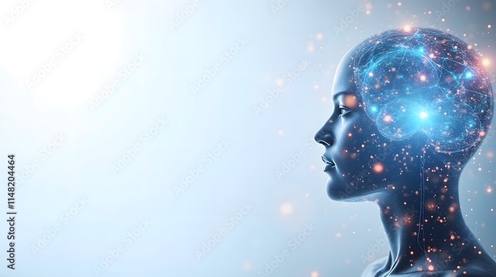 Obraz premium Human AI Interface: Conceptual Neural Network in Digital Brain