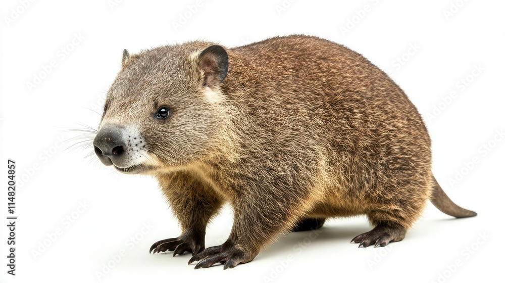 Charming Close-Up of a Native Australian Wombat in a Studio Setting Showcasing Its Unique Features, Fur Texture, and Playful Personality for Wildlife Photography Charming Close-Up of a Native Australian Wombat in a Studio Setting Showcasing Its Unique Features, Fur Texture, and Playful Personality for Wildlife Photography