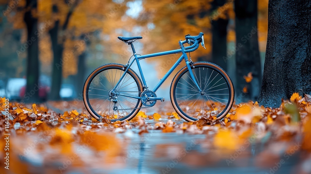 Fototapeta premium Autumnal Bicycle Ride: A Serene Fall Day