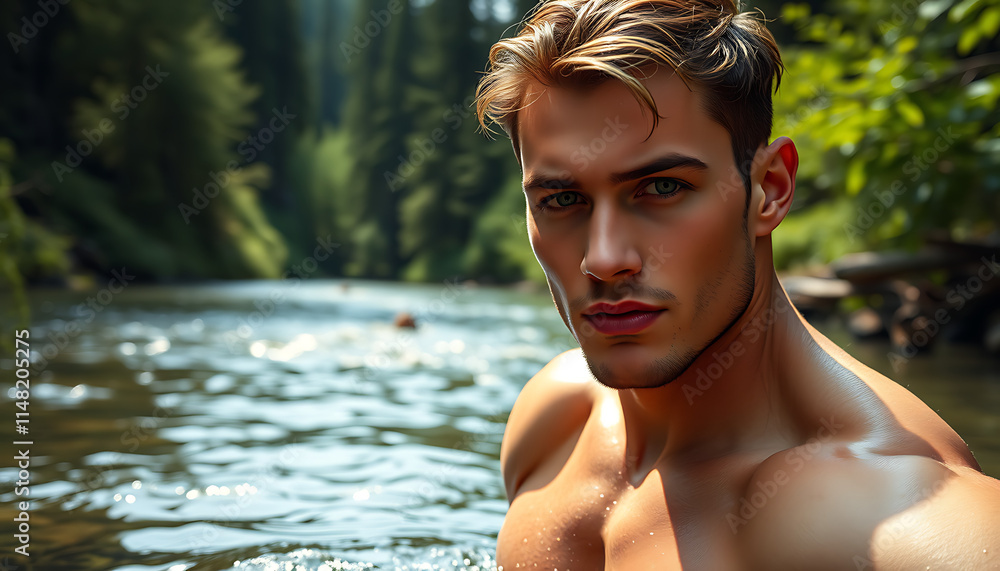 Fototapeta premium a handsome man in the river