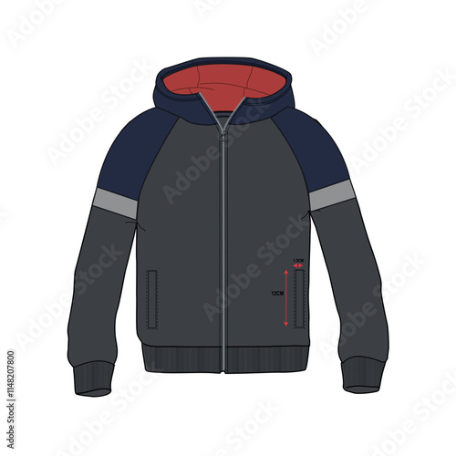 Long Sleeve Hoodie Jacket Vector Illustration template isolated on white back