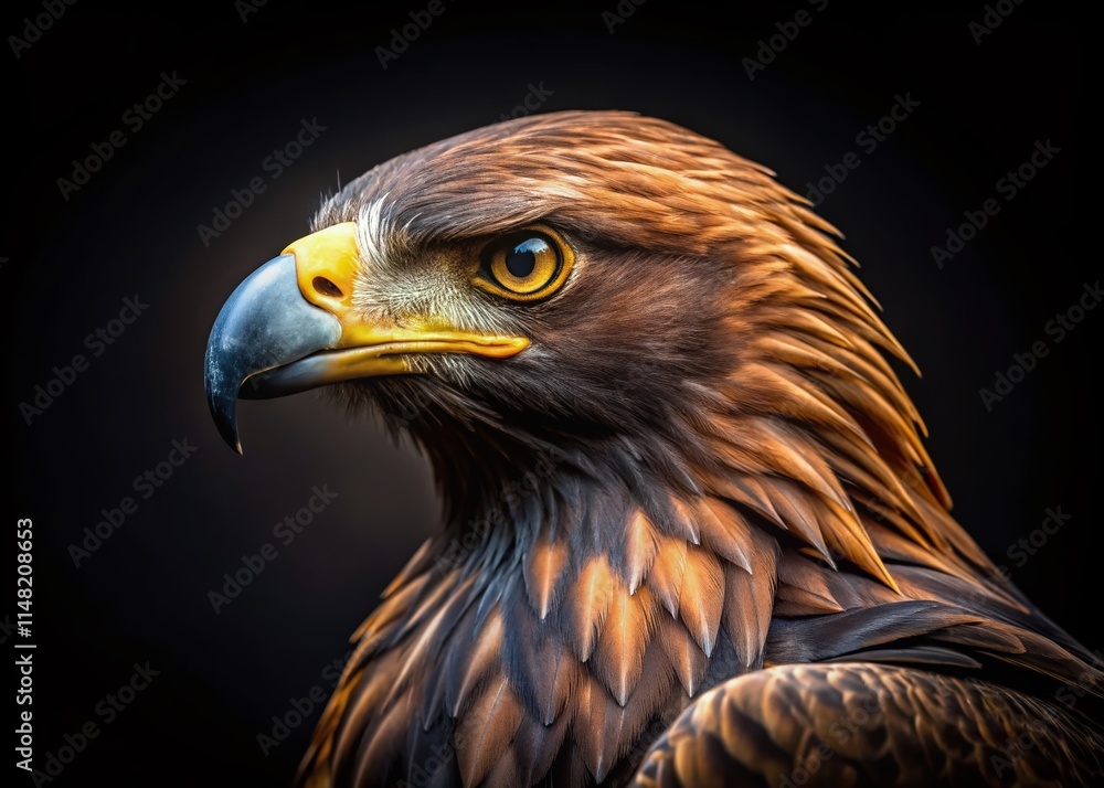 Obraz premium Majestic Golden Eagle, Black Background, Minimalist Bird Photography, Wildlife AI Art