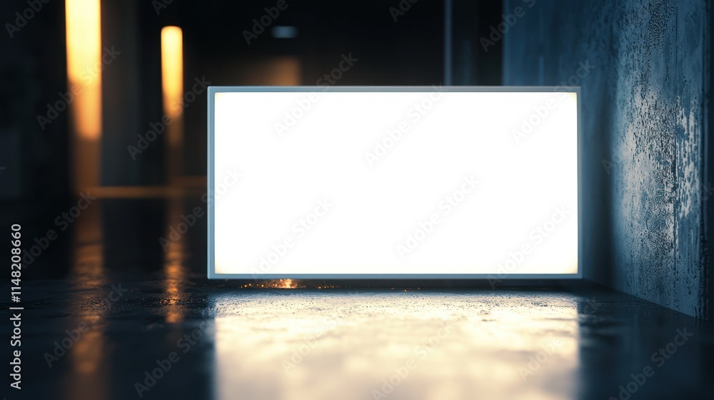 Illuminated Blank Billboard in a Dark Urban Setting Illuminated Blank Billboard in a Dark Urban Setting