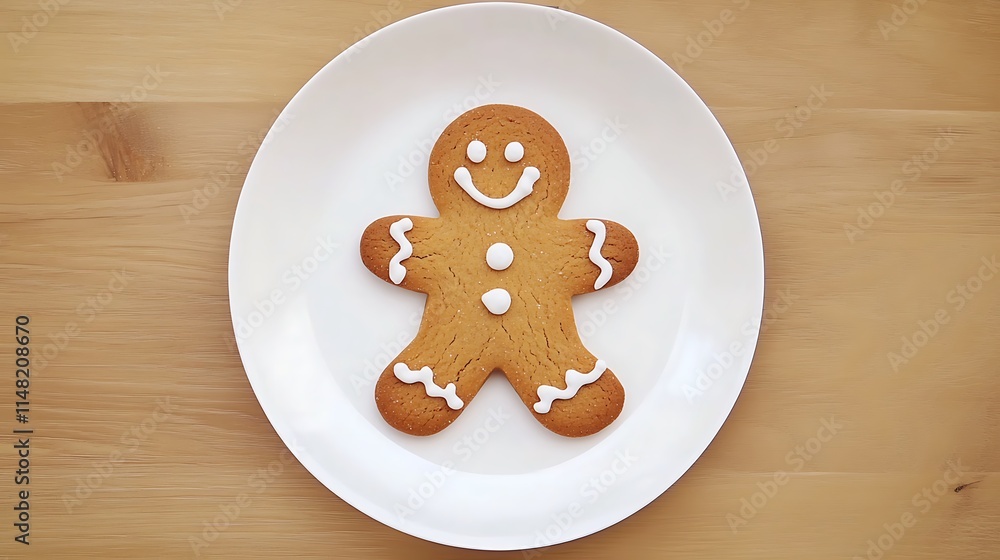 Gingerbread man cookie on white plate. Gingerbread man cookie on white plate.