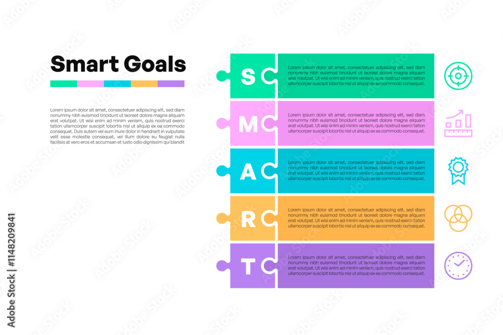 SMART Goals Diagram with Connected Puzzle Piece Categories SMART Goals Diagram with Connected Puzzle Piece Categories