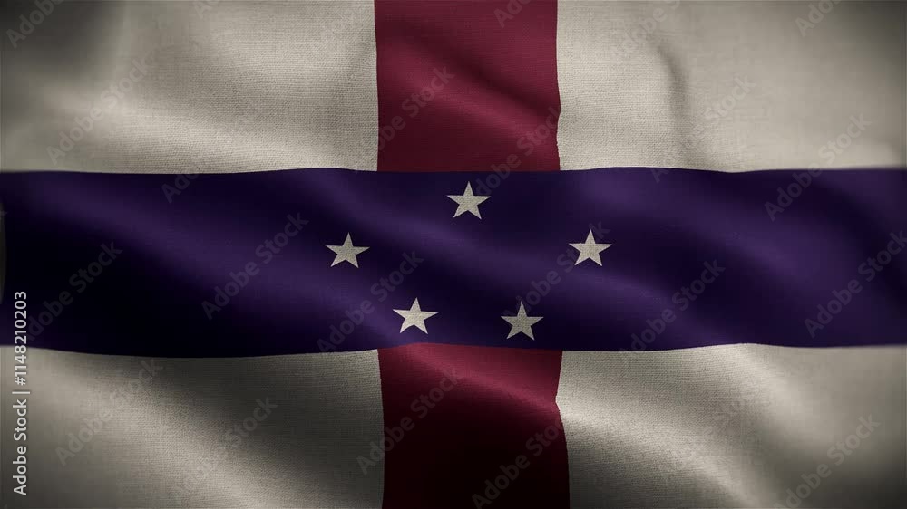 Netherlands Antilles Wavy Flag in the Wind in Slow Motion Waving Official Flag Netherlands Antilles Wavy Flag in the Wind in Slow Motion Waving Official Flag