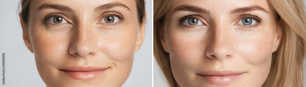 Fototapeta premium A beforeandafter concept showing two 3D faces transformed by the treatment