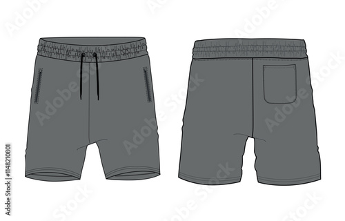 Grey Color sweat shorts pants vector illustration template front and back views